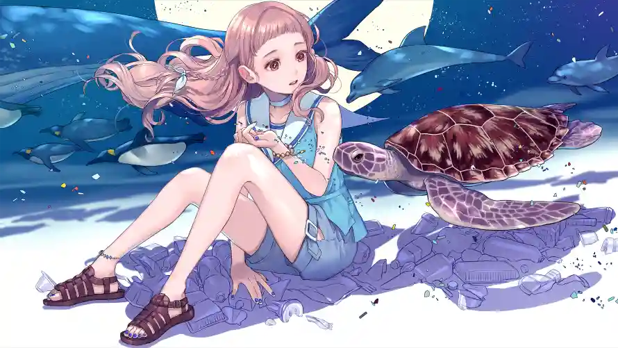 4k动漫壁纸 - 少女 - 海龟 - 唯美风「哲风壁纸」