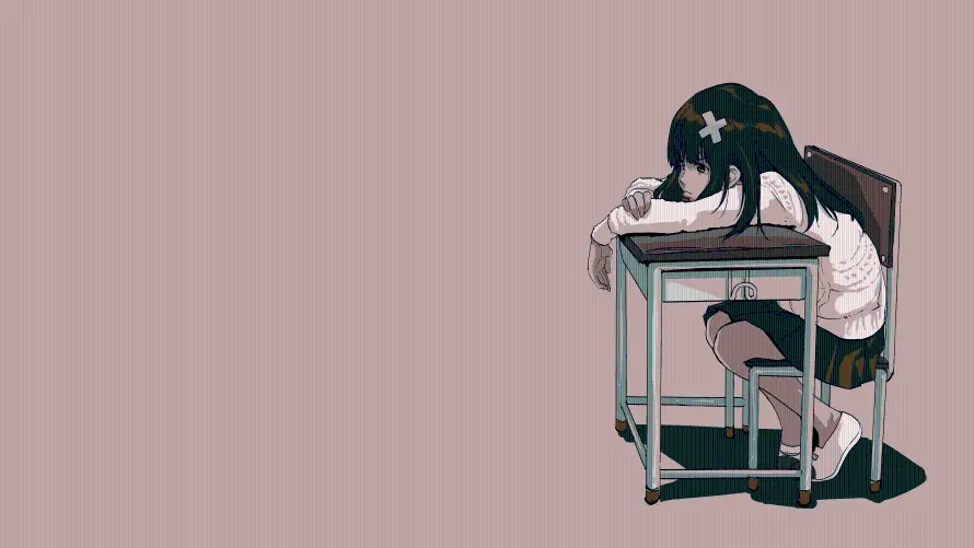 4k动漫壁纸 - 少女 - 课桌 - 趴姿「哲风壁纸」