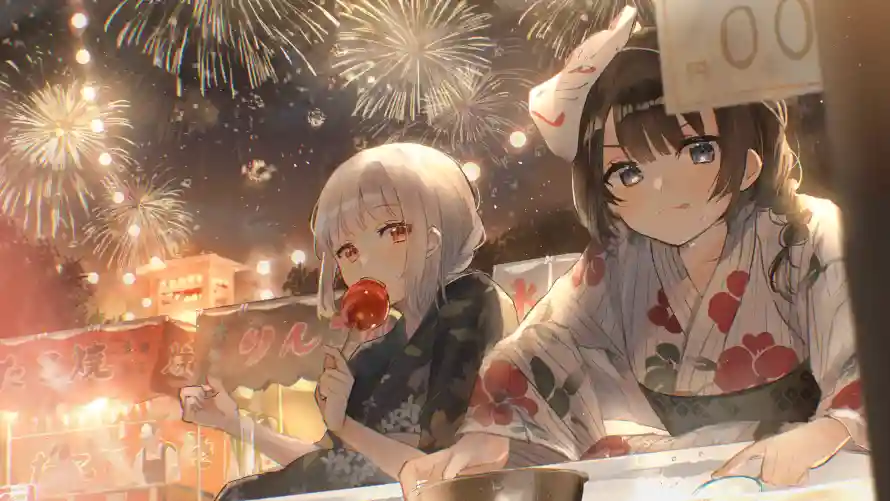 4k动漫壁纸 - 和服 - 少女 - 烟花「哲风壁纸」 4k动漫壁纸 - 和服 - 少女 - 烟花「哲风壁纸」