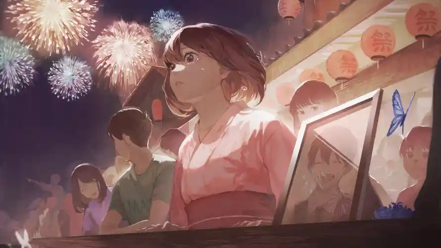 4k动漫壁纸 - 场景 - 少女 - 烟花「哲风壁纸」
