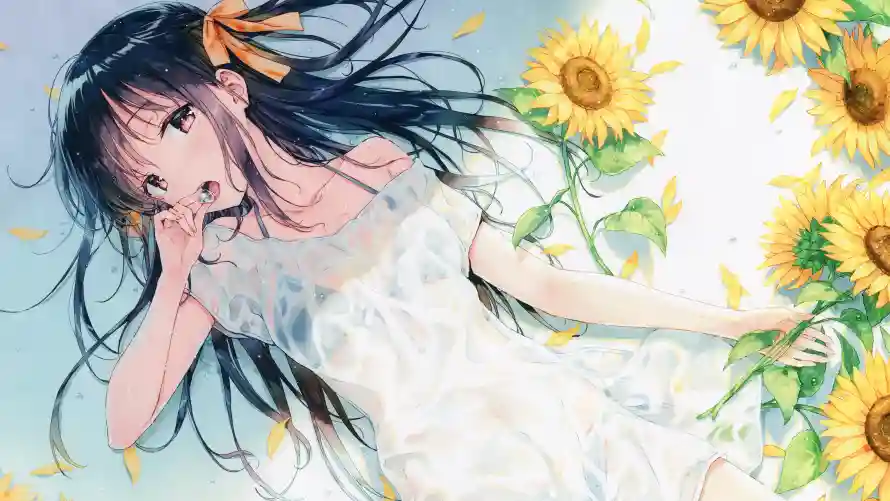 4k动漫壁纸 - 少女 - 背景 - 向日葵「哲风壁纸」