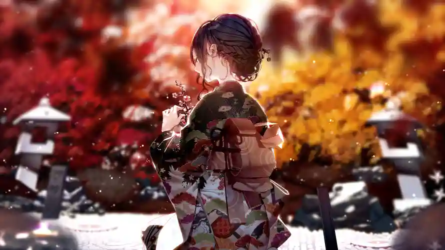 4k动漫壁纸 - 背影 - 动漫壁纸 - 和服少女「哲风壁纸」