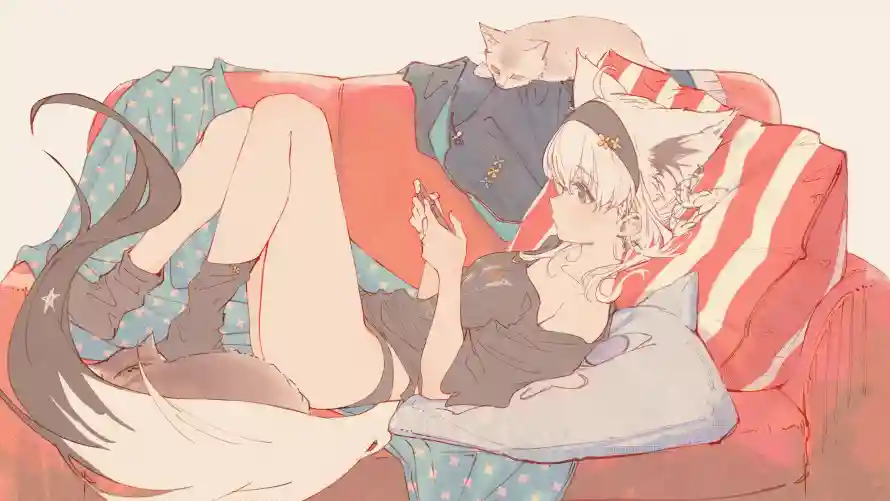 4k动漫壁纸 - 场景 - 躺卧 - 兽耳娘「哲风壁纸」