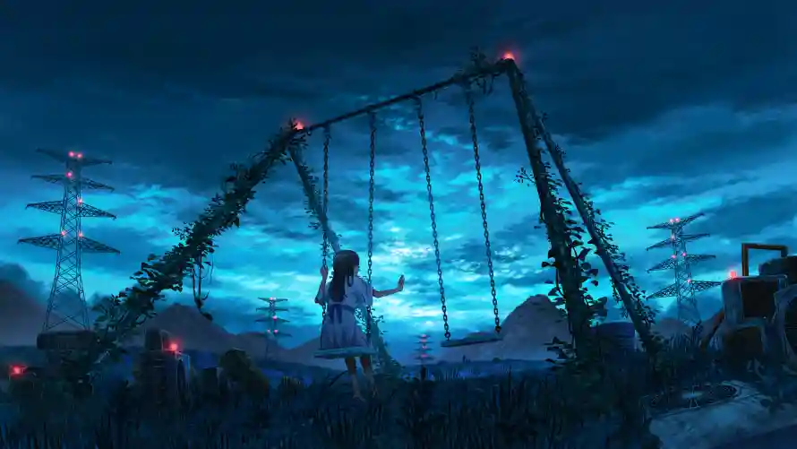 4k动漫壁纸 - 夜景 - 秋千 - 动漫壁纸「哲风壁纸」
