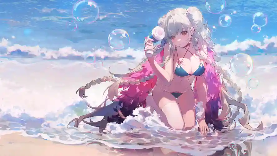 4k泡泡壁纸 - 海 - 美女 - 比基尼「哲风壁纸」