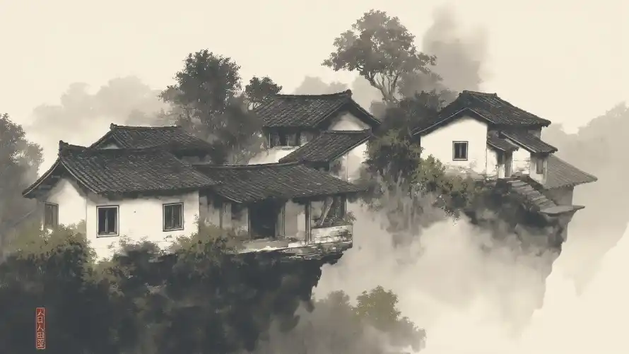 4kAI壁纸 - 意境 - 房子 - 中式山水「哲风壁纸」