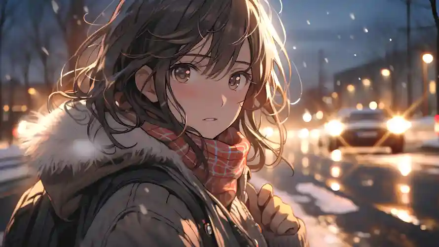 4kAI壁纸 - 少女 - 街景 - 雪景「哲风壁纸」