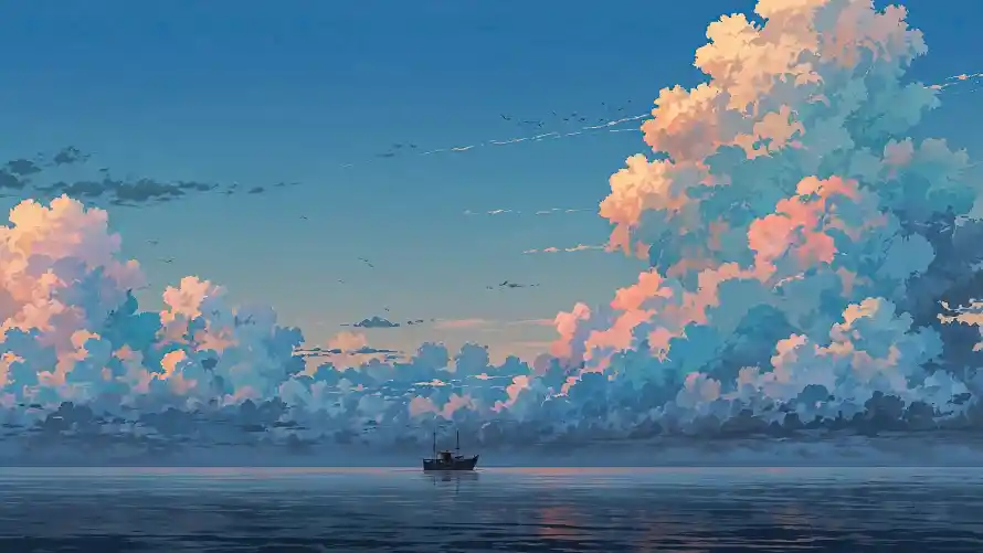 4k云朵壁纸 - 船 - 天空 - 海面「哲风壁纸」