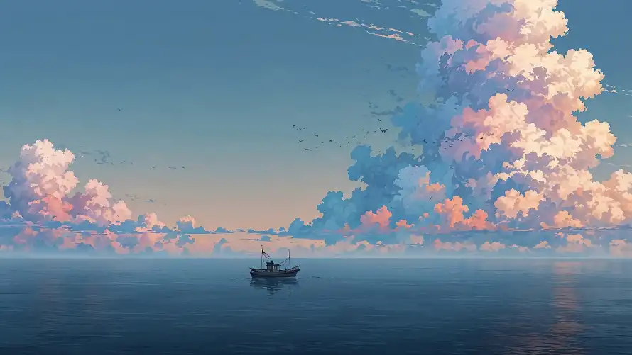 4k云朵壁纸 - 船 - 大海 - 海景「哲风壁纸」