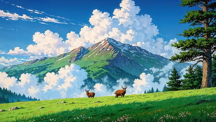 4k山景壁纸 - 鹿 - 草地 - 风景「哲风壁纸」