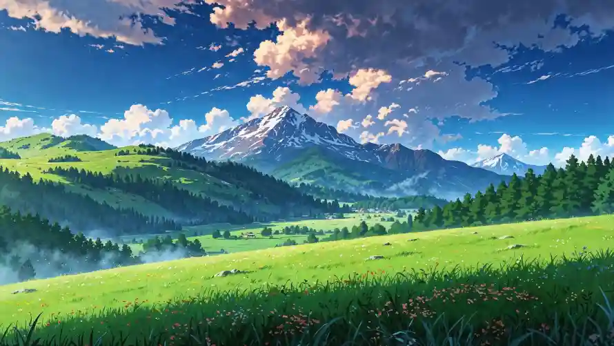 4k动漫壁纸 - 自然 - 草地 - 蓝天「哲风壁纸」