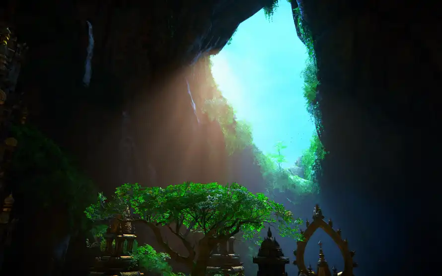4k神秘壁纸 - 绿植 - 奇幻场景 - 洞穴景观「哲风壁纸」