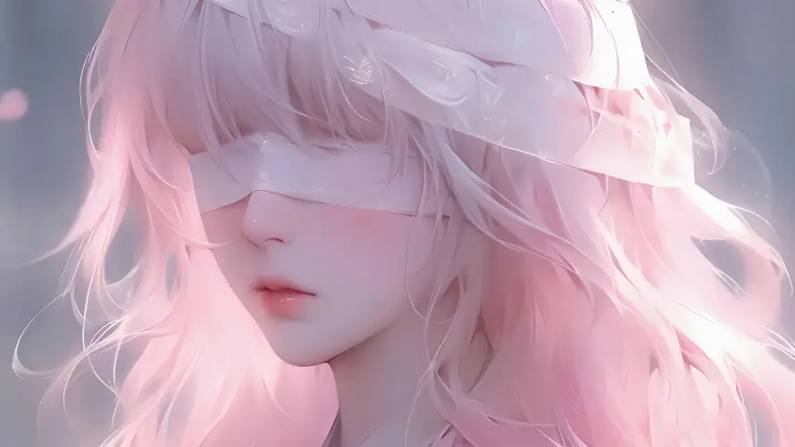 4k梦幻壁纸 - 美女 - 蒙眼 - 粉色头发「哲风壁纸」