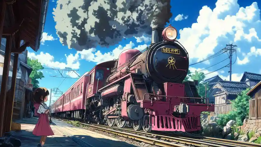 4k动漫壁纸 - 场景 - 女孩 - 火车「哲风壁纸」