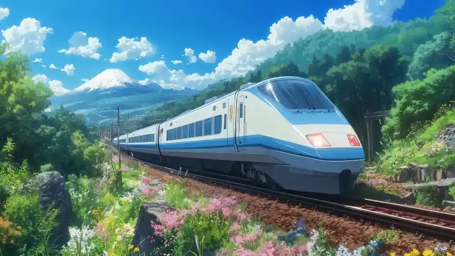 4k动漫壁纸 - 山峦 - 火车 - 花卉「哲风壁纸」