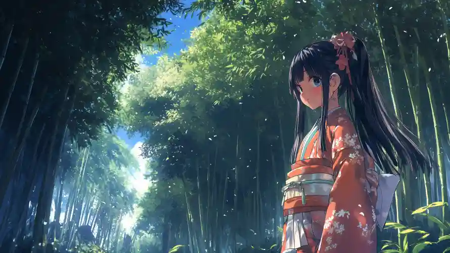 4k动漫壁纸 - 少女 - 竹林 - 动漫壁纸「哲风壁纸」