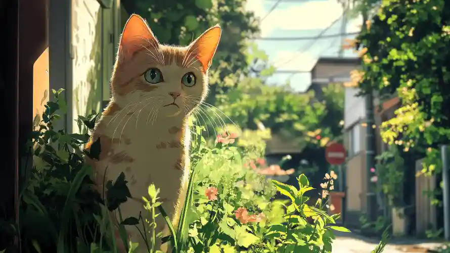 5k小巷壁纸-动漫猫壁纸和绿植-动漫壁纸免费下载「哲风壁纸」