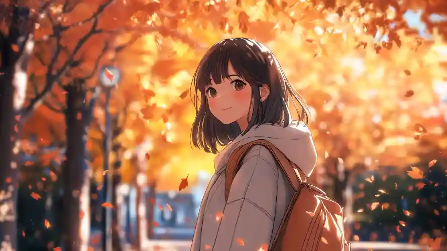 4k动漫壁纸 - 少女 - 秋日 - 红叶「哲风壁纸」