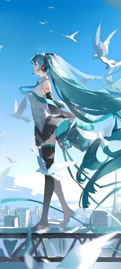 4k初音未来壁纸 - 动漫人物 - 城市背景 - 长发造型「哲风壁纸」