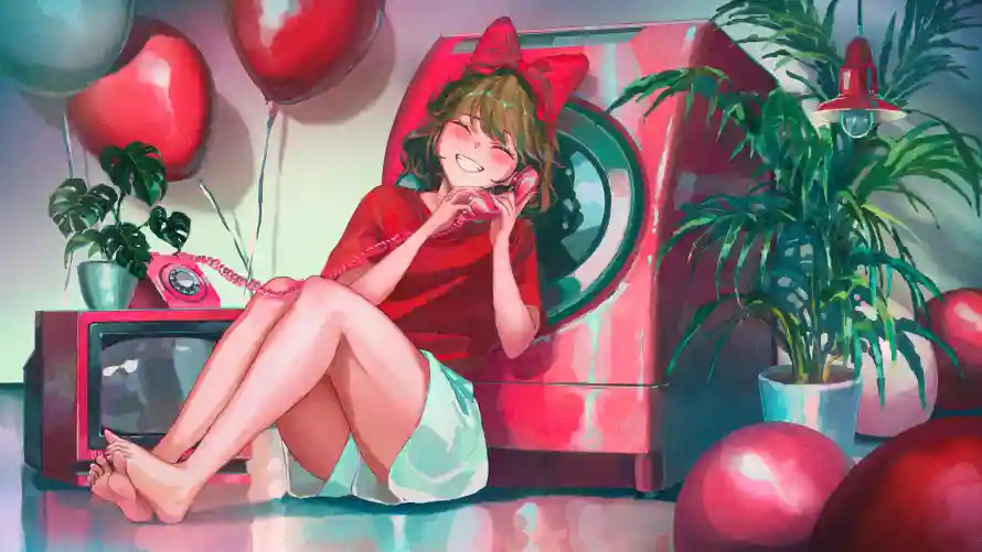 4k动漫壁纸 - 甜 - 少女 - 气球「哲风壁纸」