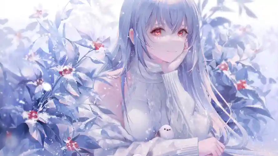 4k动漫壁纸 - 雪 - 小鸟 - 美女「哲风壁纸」