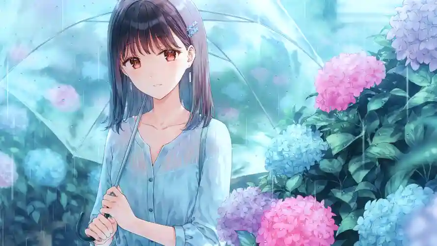 4k动漫壁纸 - 花 - 美女 - 雨伞「哲风壁纸」