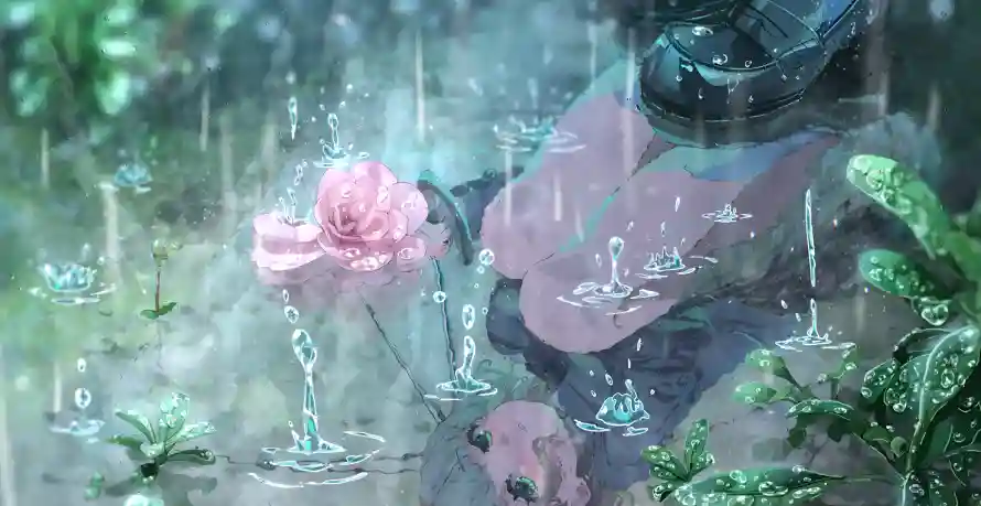 4k动漫壁纸 - 场景 - 花朵 - 雨中「哲风壁纸」