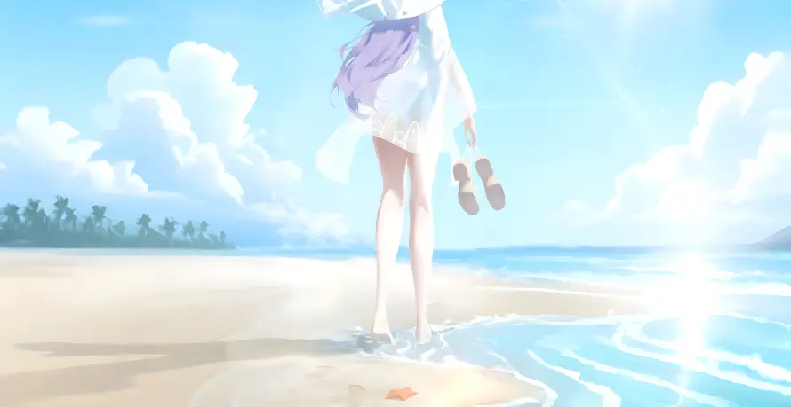 4k动漫壁纸 - 少女 - 海边 - 漫步「哲风壁纸」