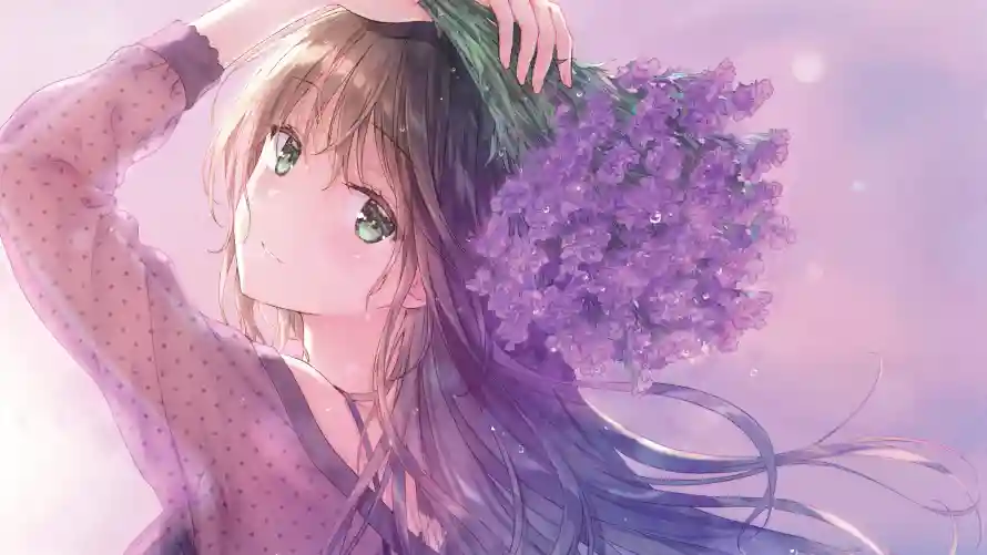 4k动漫壁纸 - 花 - 紫花 - 美女「哲风壁纸」