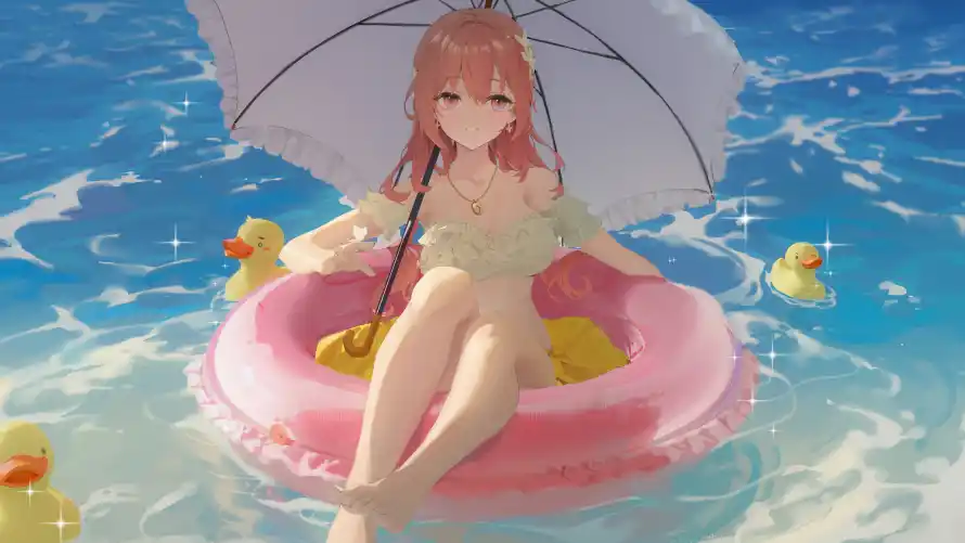 4k动漫壁纸 - 少女 - 泳池 - 漂浮「哲风壁纸」