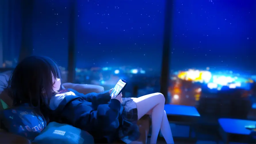 4k动漫壁纸 - 夜景 - 少女 - 画面「哲风壁纸」