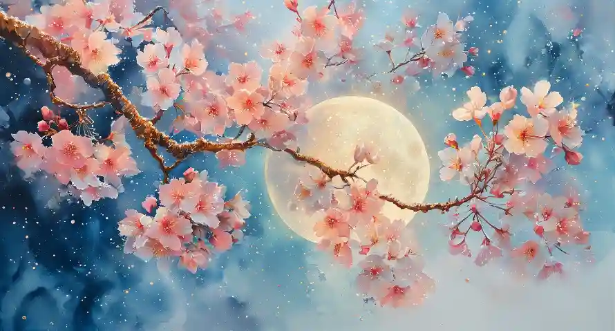 4k唯美壁纸 - 月亮 - 枝头 - 梅花「哲风壁纸」