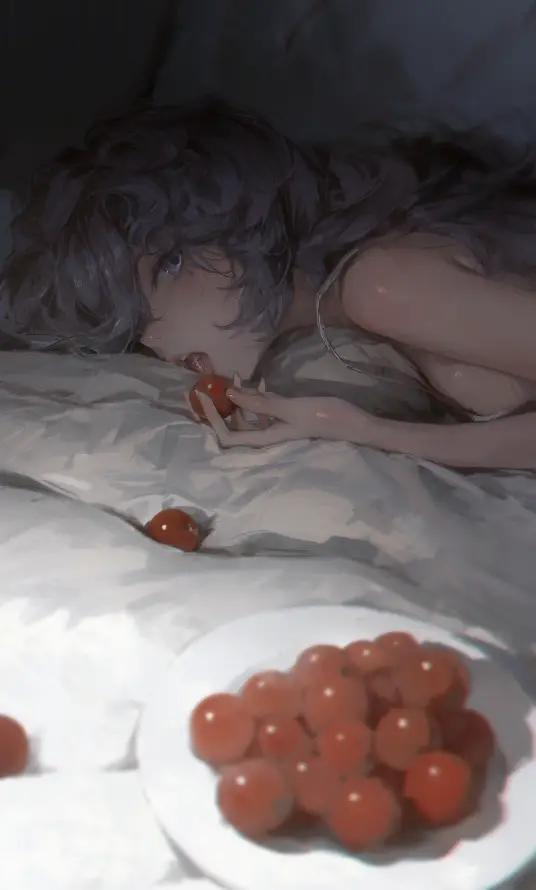 4k吃果壁纸 - 少女 - 慵懒 - 躺卧「哲风壁纸」