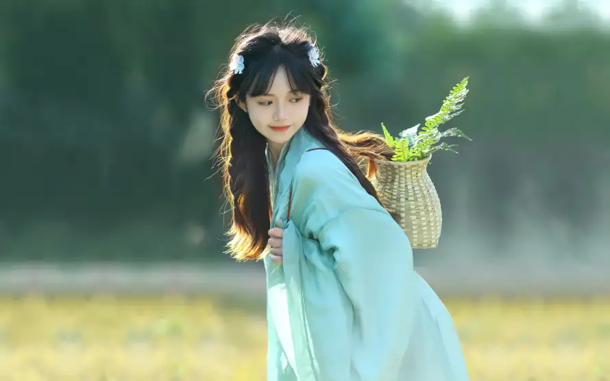 4k古装壁纸 - 背竹篮 - 古风少女 - 魅力十足「哲风壁纸」