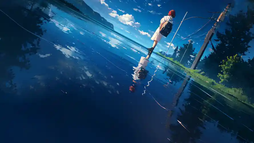 4k动漫壁纸 - 二次元 - 天空背景 - 水面倒影「哲风壁纸」