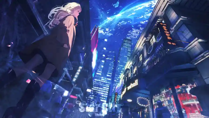 4k动漫壁纸 - 二次元 - 城市夜景 - 星空高楼「哲风壁纸」