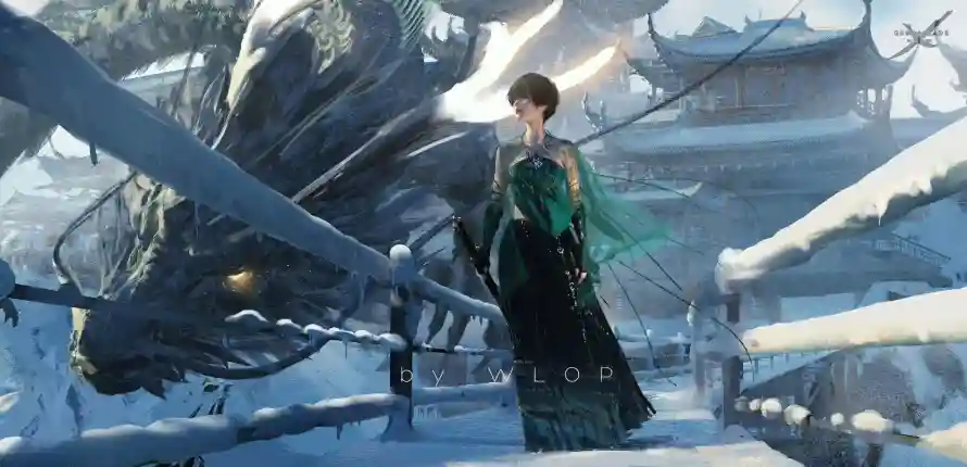 4k冰雪壁纸 - 龙 - 小绿 - 插画「哲风壁纸」