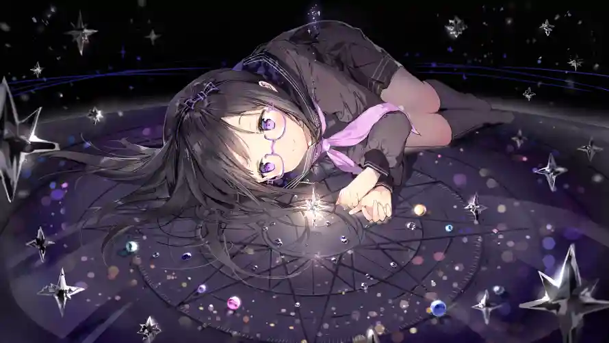 4k动漫壁纸 - 二次元 - 宇宙背景 - 少女躺姿「哲风壁纸」