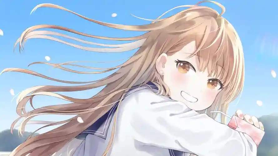 4k动漫壁纸 - 二次元 - 蓝天背景 - 金发少女「哲风壁纸」