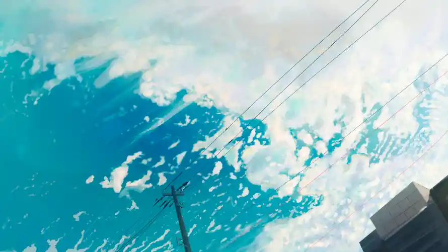 4k插画壁纸 - 二次元 - 天空背景 - 建筑电线「哲风壁纸」