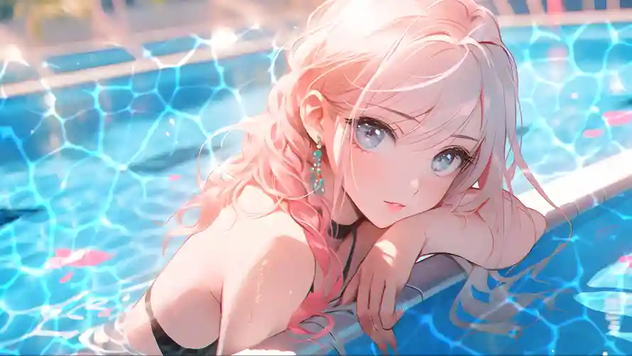 4k泳池壁纸 - 美女 - 动漫角色 - 夏日插画「哲风壁纸」