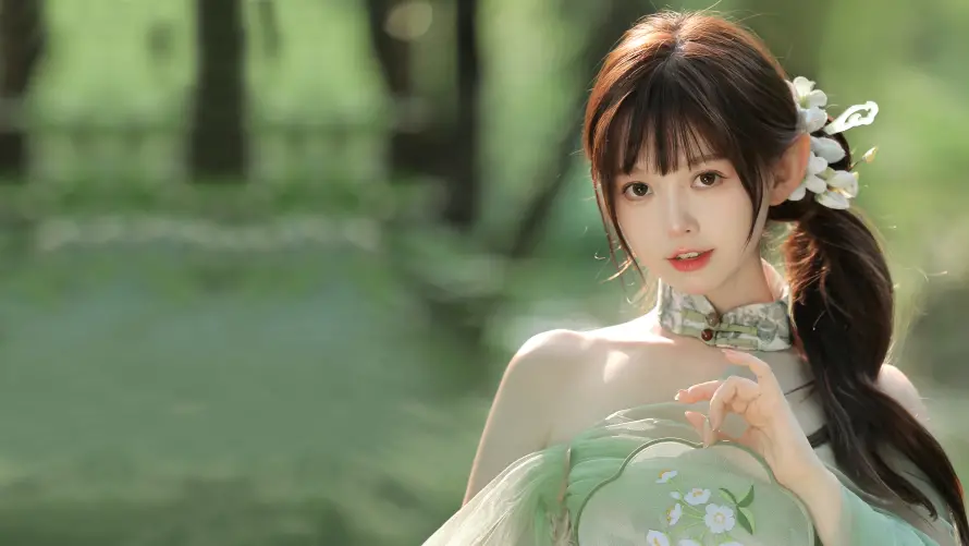 4k可爱壁纸 - 少女 - 治愈系 - 森林背景「哲风壁纸」