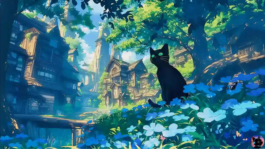 4k城堡壁纸 - 黑猫 - 动物元素 - 卡通背景「哲风壁纸」