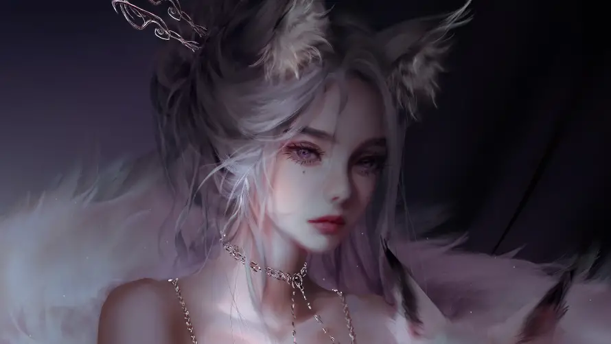4k紫色壁纸 - 美女 - 兽耳美女 - 紫色系插画「哲风壁纸」