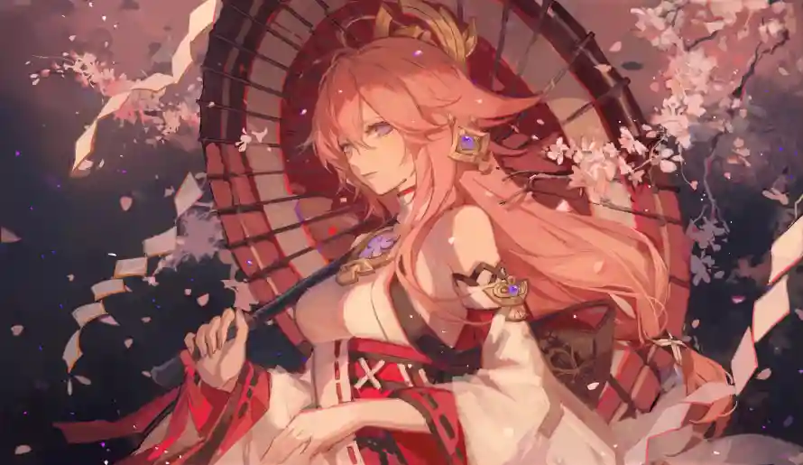 4k动漫壁纸 - 美女 - 樱花伞 - 传统服饰「哲风壁纸」