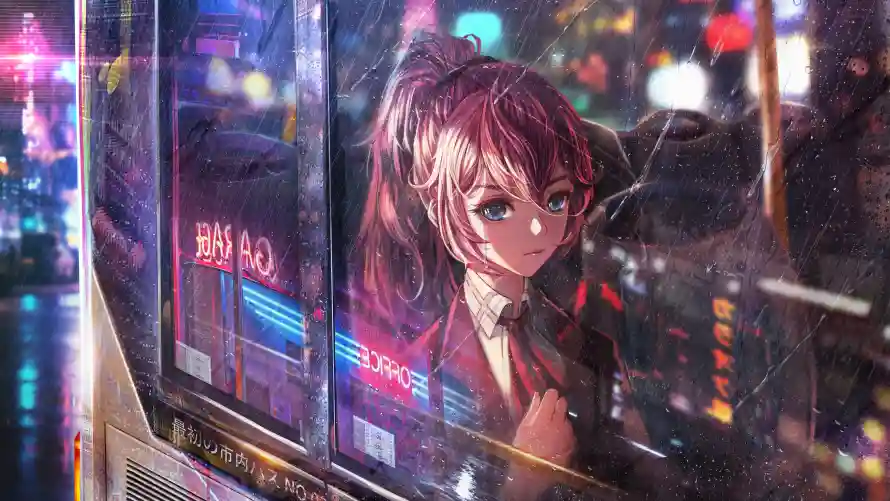 4k车窗壁纸 - 雨中 - 二次元 - 动漫少女「哲风壁纸」