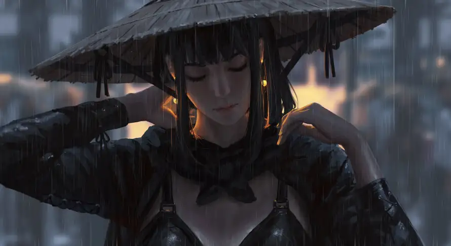 4k侠女壁纸 - 雨中 - 侠女插画 - 古风插画「哲风壁纸」