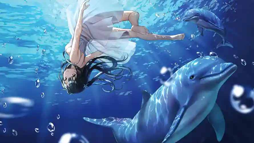 4k少女壁纸 - 海豚 - 少女插画 - 梦幻海洋「哲风壁纸」 4k少女壁纸 - 海豚 - 少女插画 - 梦幻海洋「哲风壁纸」