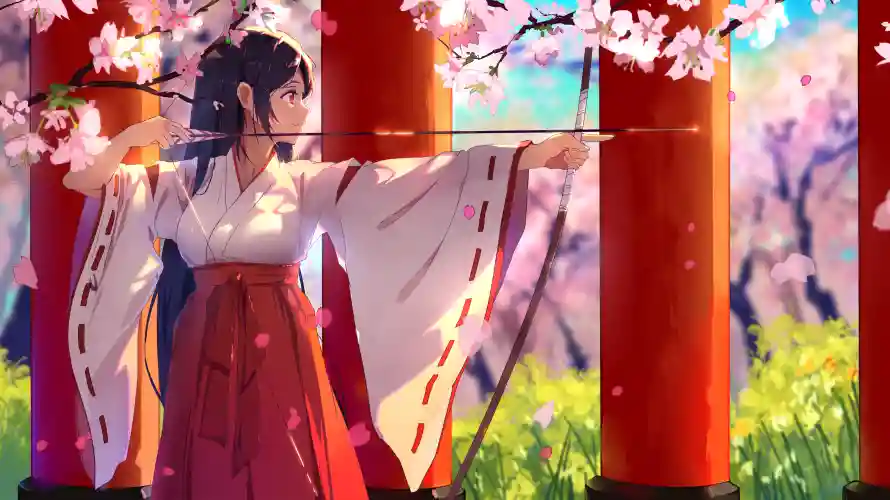 4k女孩壁纸 - 二次元 - 和服少女 - 弓箭少女「哲风壁纸」