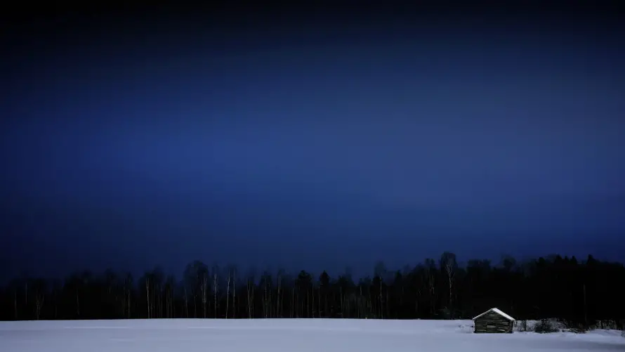 4k雪夜壁纸 - 静谧 - 小木屋 - 冬季风景「哲风壁纸」